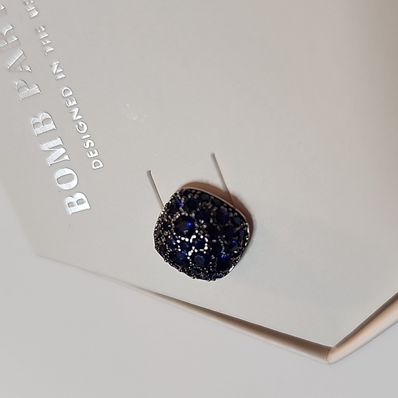 Bomb Party Earrings sapphire Cubic Zirconia Rhodium and hematite plated - Picture 3 of 5